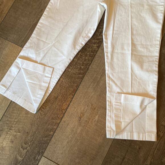 ANN TAYLOR LOFT Stretch White Straight Leg Ankle Slit Trouser Size 12 - Picture 3 of 8